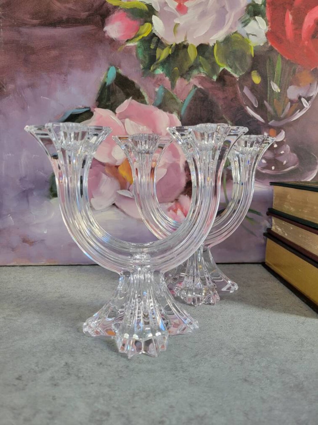 Mikasa Pair of Crystal Candle Sticks - Two Arm Tall Candle Holders ...