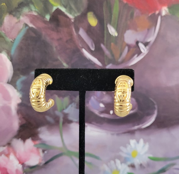 Vintage Givenchy Hoop Earrings with Logo - 1980's… - image 3