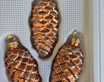 Christmas Acorn Glass Ornaments -  Vintage Ornaments, Set of 3, Glitter Christmas Tree Decorations