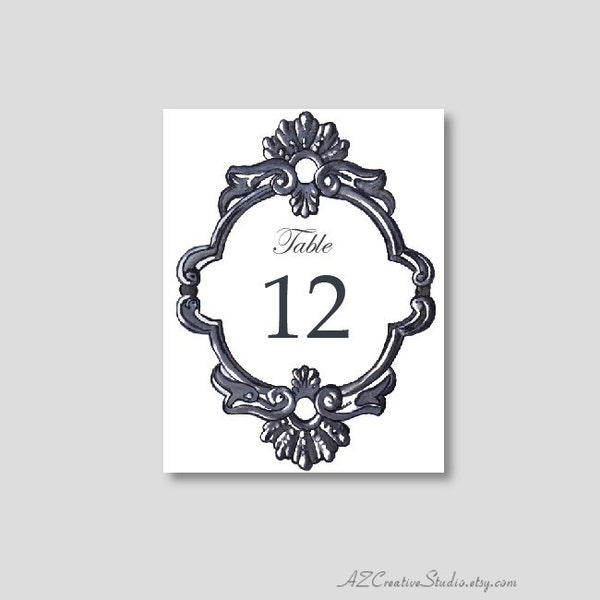 Baroque Table Numbers Signs for Weddings Receptions Bridal Showers Table Numbers Baby Shower French Party  Art Deco Black Damask Ornate