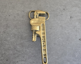 Plumber Brass Wall Decor -  Vintage Small Gold-Tone Decoration with Hook, Taiwan 1980
