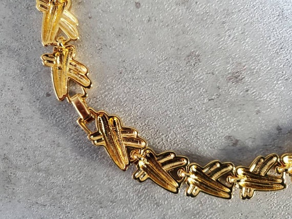 Vintage X Gold Tone Necklace - 1980s Statement Ne… - image 4