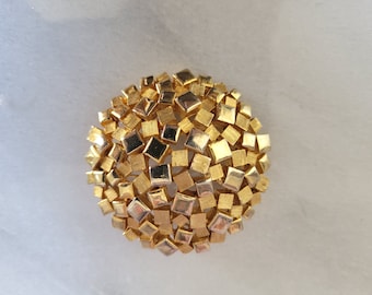 Robert Mandle Brooch - Vintage Gold Tone Metal Round Pin, Geometric Design