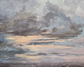 Abstract Sunset Painting by M.E. Giles - Purple Landscape Art