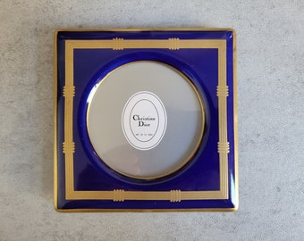 Dior Photo Frame -  RARE! Vintage Christian Dior Designer Art De La Table Porcelain Blue and Gold Square Frame