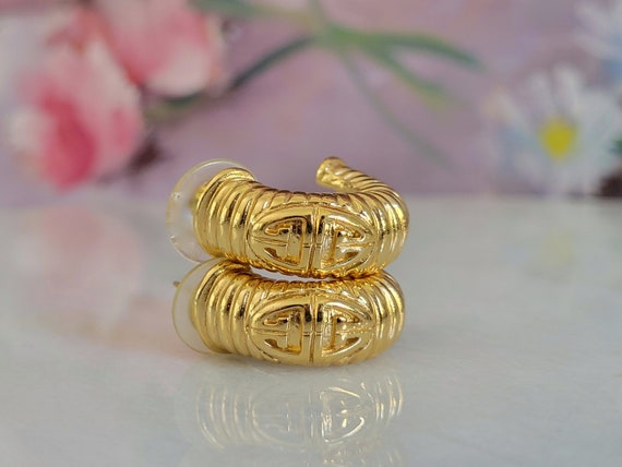 Vintage Givenchy Hoop Earrings with Logo - 1980's… - image 1