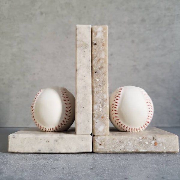 Vintage Baseball Bookends - Italian Stone Bookends, Book Shelf Decor, Made in Italy