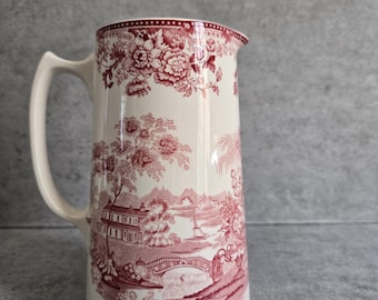 Antique Royal Staffordshire Pitcher Tonquin by Clarice Cliff - English Red Transfer, Made in England