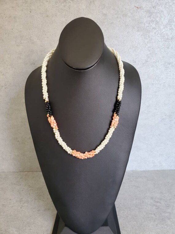 Vintage Pearl & Coral Necklace  - Long Statement … - image 2