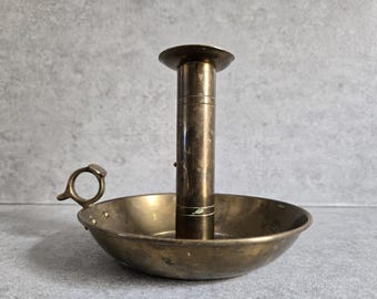 Vintage Brass Chamber Stick Candle Holder With Handle -Adjustable Candle Holder -  Made im Denmark