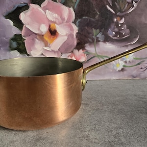 French Copper Sauce Pot -AS IS - Vintage Saucepan with Handle, Copper Cookware, French Country Kitchen Decor