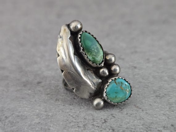 Turquoise Leaf Ring - 6.5 Size Ring, Southwestern… - image 1