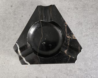 Black Marble Ashtray, Catch-All Dish - Vintage Vintage Jewelry Vanity Bowl, Carved Stone Ring Dish