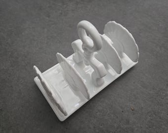 White Toast Rack - Vintage Porcelain with Grape Design Letter Holder