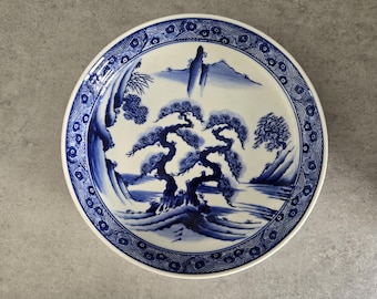 Arita Japanese Blue and White Porcelain Bowl - Hand Painted Blue & White Bowl, Trees and Floral Bowl