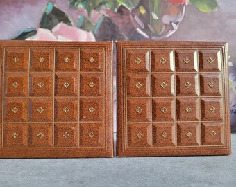 Vintage Leather Bookends - Brown & Gold Bookends, Book Shelf Decor