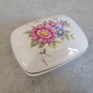 Vintage Floral Box for Jewelry, Trinkets - Porcelain Casket, Display Case, Decorative Case with Lid
