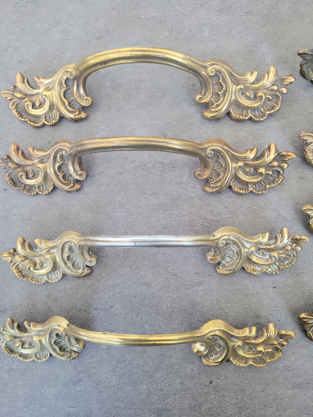 French Provincial Dresser Pulls Gold, Bronze Vintage Drawer Pulls Set
