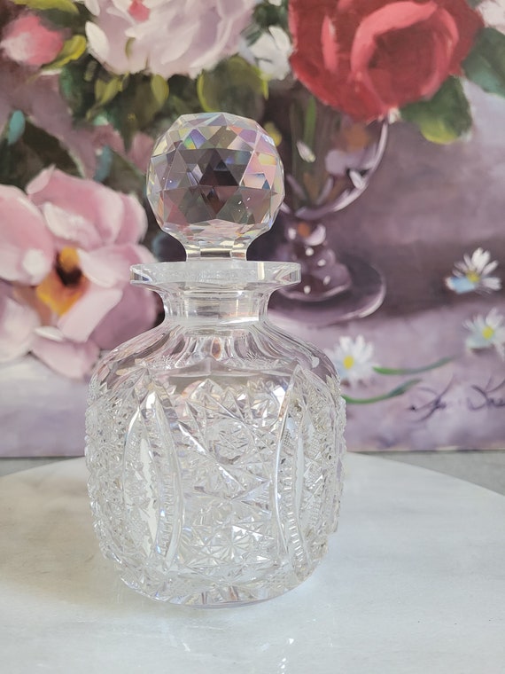 Vintage Crystal Cut Perfume Bottle with Stopper -… - image 3