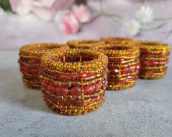 Red Beaded Napkin Ring Set of 6  -  Beads Christmas  Napkin Rings, Holiday Festive Table