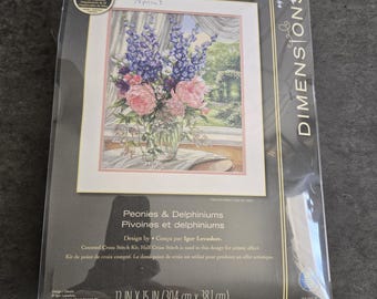 Dimensions Needlepoint Kit Peonies and Delphiniums Gold Collection - Floral Embroidery Designed by Igor Levashov 12" × 15"
