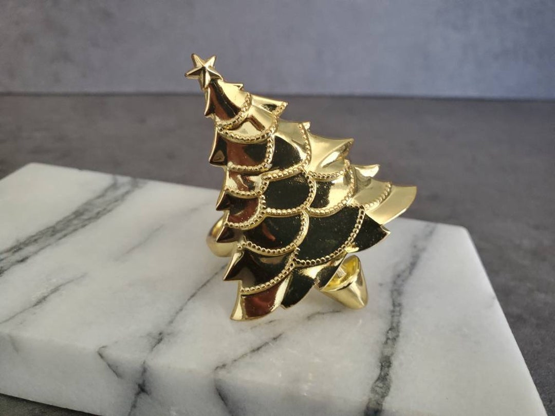 Vintage Christmas Napkin Ring Set of 4 Christmas Tree Gold Etsy UK