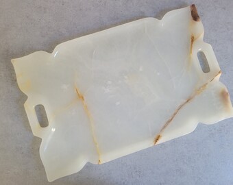 Large Onyx Tray - Rare Hand Carved StoneTray with Handles, Rectangular Vanity Tray