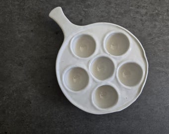 Ceramic Escargot Dish with Handles - Vintage White Porcelain 6 Snail Pan with Handles - Made in Poetugal