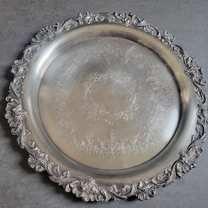 Vintage Round Ornate Tray - Large Wilcox International Silver Drinks Platter, Drinks Tray, Silverplated Display Silver Plated Tray
