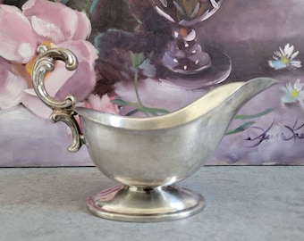 Vintage Gravy Boat with Ornate Handle - Silver Plated Footed Gravy Boat, Scroll Border, Thankgiving Festive Table