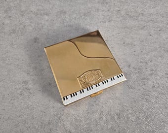 Vintage Volupte Compact Box with Mirror -Piano Keyboard Black, White and Gold Design, Square Powder Compact