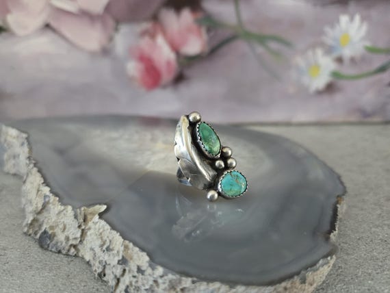 Turquoise Leaf Ring - 6.5 Size Ring, Southwestern… - image 2
