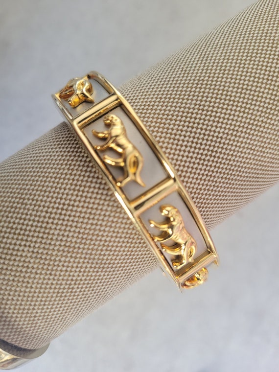 Vintage Panther Bracelet - 1980s Gold-Tone Hinged 