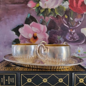 Vintage Silver Creamer and Sugar Bowl with Lid and Tray - Silverplated Serveware