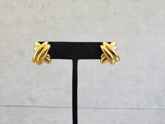 Napier X Earrings - Vintage Gold Tone Push Back E… - image 1
