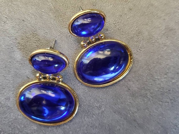 Blue Lucite Earrings - Vintage Oval Lucite Dangli… - image 2