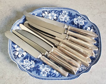 Vintage Knives Mixed Set of 15 - Antique Silver Plated, Art Deco Floral Mixed Patterns, Food Photo Props