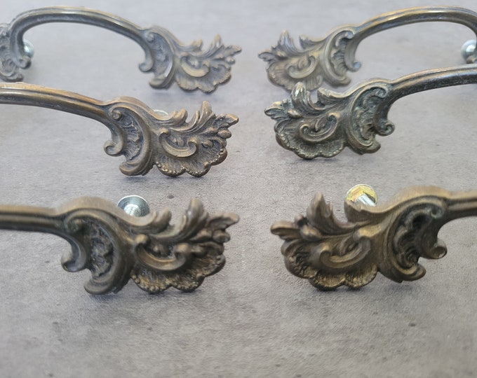 French Provincial Dresser Pulls Bronze Vintage Drawer Pulls Set of 6
