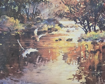 Tom Lynch Limited Edition Lithograph Autumn - Signed in Pencil -Fall Forest Creek Watercolor Print