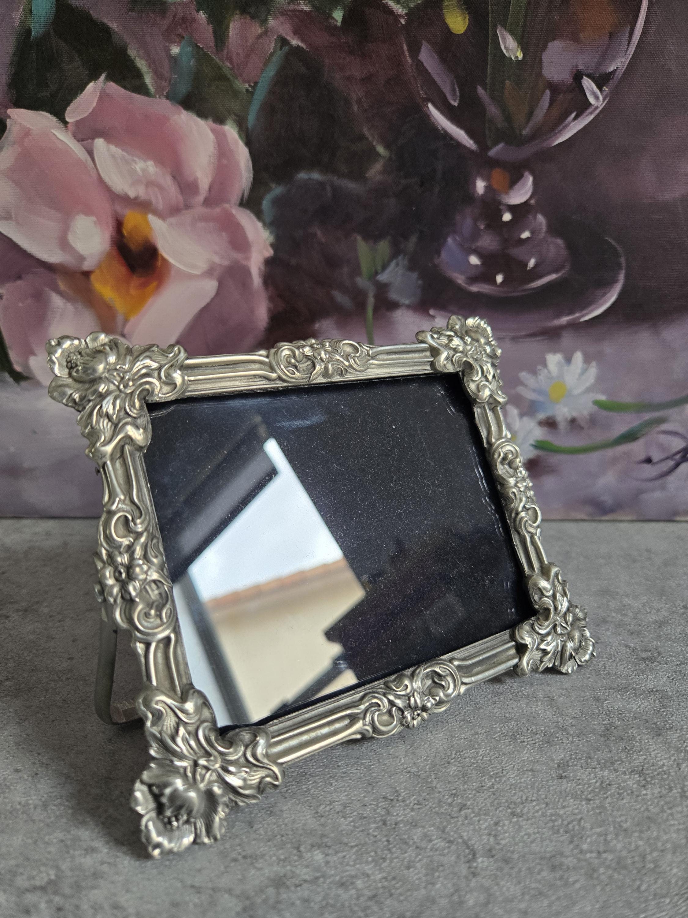 Vintage Elias Frame - Floral Frame, 1990 Fine Pewter Metal Floral
