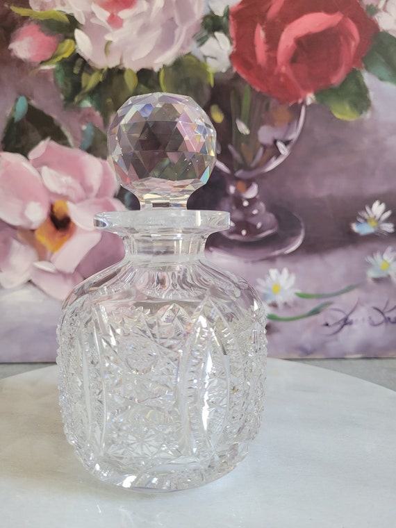 Vintage Crystal Cut Perfume Bottle with Stopper -… - image 2