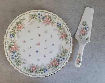 Vintage Porcelain Cake Plate and Server Set - Andrea Sadek Floral Pie Trowel, White Ceramic Dessert Server