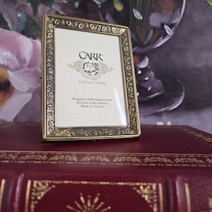 Small Photo Frame Carr Antique Collection- Embossed Brass Metal Floral Ornate Picture Frame, Grandmillennial Style Table Shelf Decor