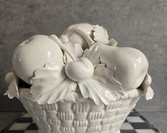 Vintage Italian White Blanc De Chine Fruit Basket Centerpiece