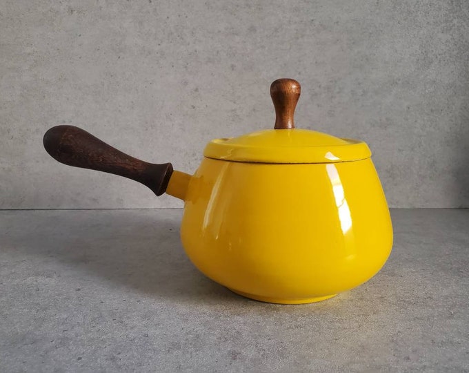 Midcentury Modern Enamel Fondue Pot Vintage Yellow Enameled Etsy
