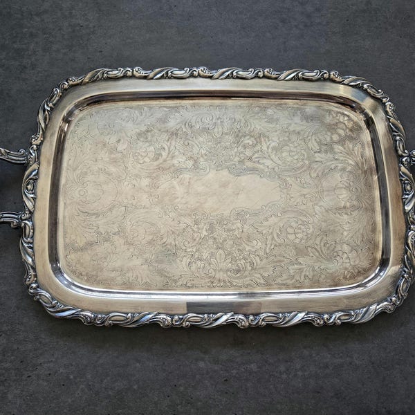 Vintage Serving Tray with Handles -Oneida Large Butler Tray,  Silver Plated Serving Platter, Antique Silverplated Tray