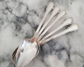 Rogers Bros Remembrance Spoons Set of 6 - Antique Silver Plated Art Deco Pattern, Vintage Food Photo Props 1948