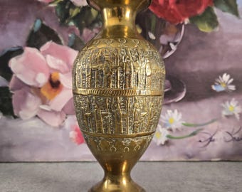 Antique Brass Vase  - Embossed Vase 9" H
