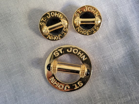 Vintage St John Earrings and Brooch Set - Black a… - image 2