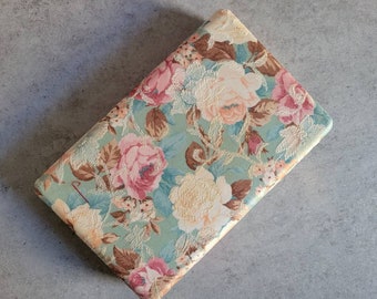 Vintage Floral Box for Jewelry, Trinkets Earrings, Pink Blue Floral Case, Decorative Case with Lid and Mirror